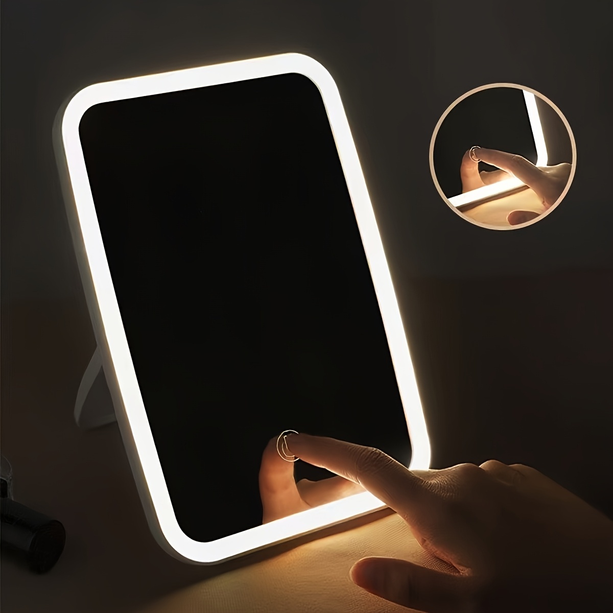 TEMU 1pc Portable Led Makeup Mirror, With Touch Control, 3 Adjustable Lighting , Fashionable Design - Suitable For Travel, Warm And Options, Mirror