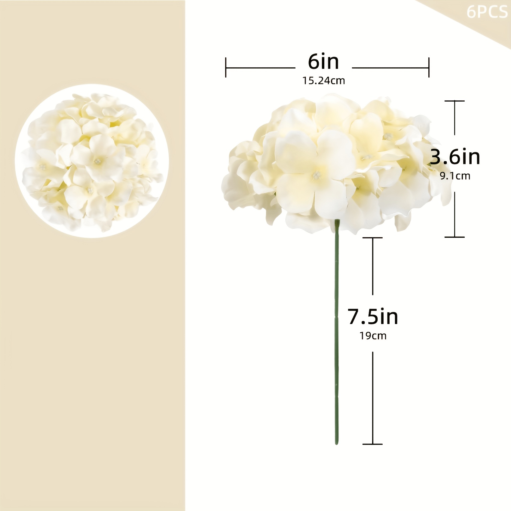 TEMU 6pcs artificiales color champán, cabezales de flores de hidra realistas con , falsas, adecuadas para, relleno de jarrones, de mesa de boda,