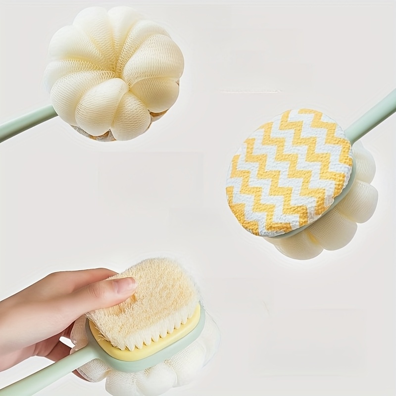 1pc long handled shower body brush with bristles loofah curved back scrubber for exfoliation massage and light beige   in 1 bath tool for men women   design exfoliating scrubber longhandle design durable scrubber soft mesh sponge Product details 1