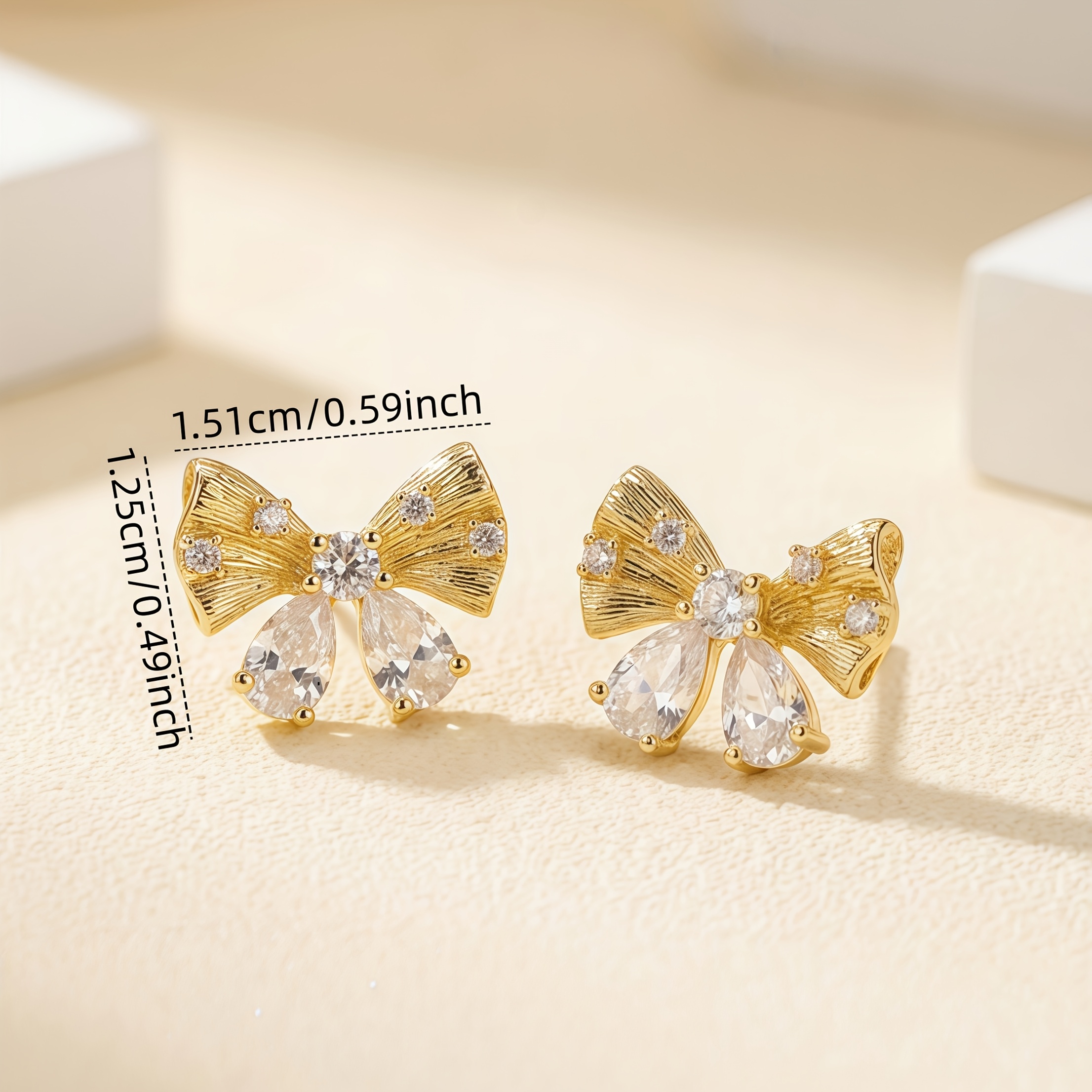 Women's Elegant Faux Bow Stud Earrings with Zirconia Inlay
