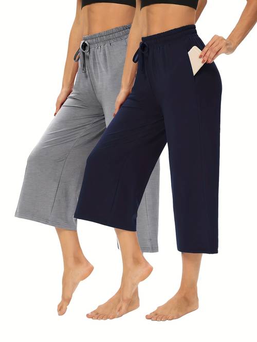2pcs solid color slacks breathable elastic belt slacks womens sportswear