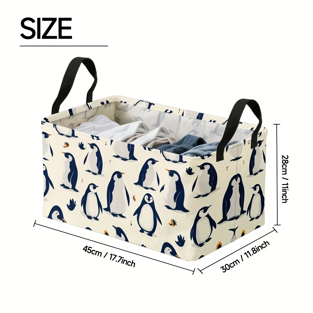 TEMU 1pc, Collapsible Cute Penguin Square Hamper, Duty Oxford Fabric With Metal Frame, Large Foldable Laundry Hamper For Makeup Brush Organization,