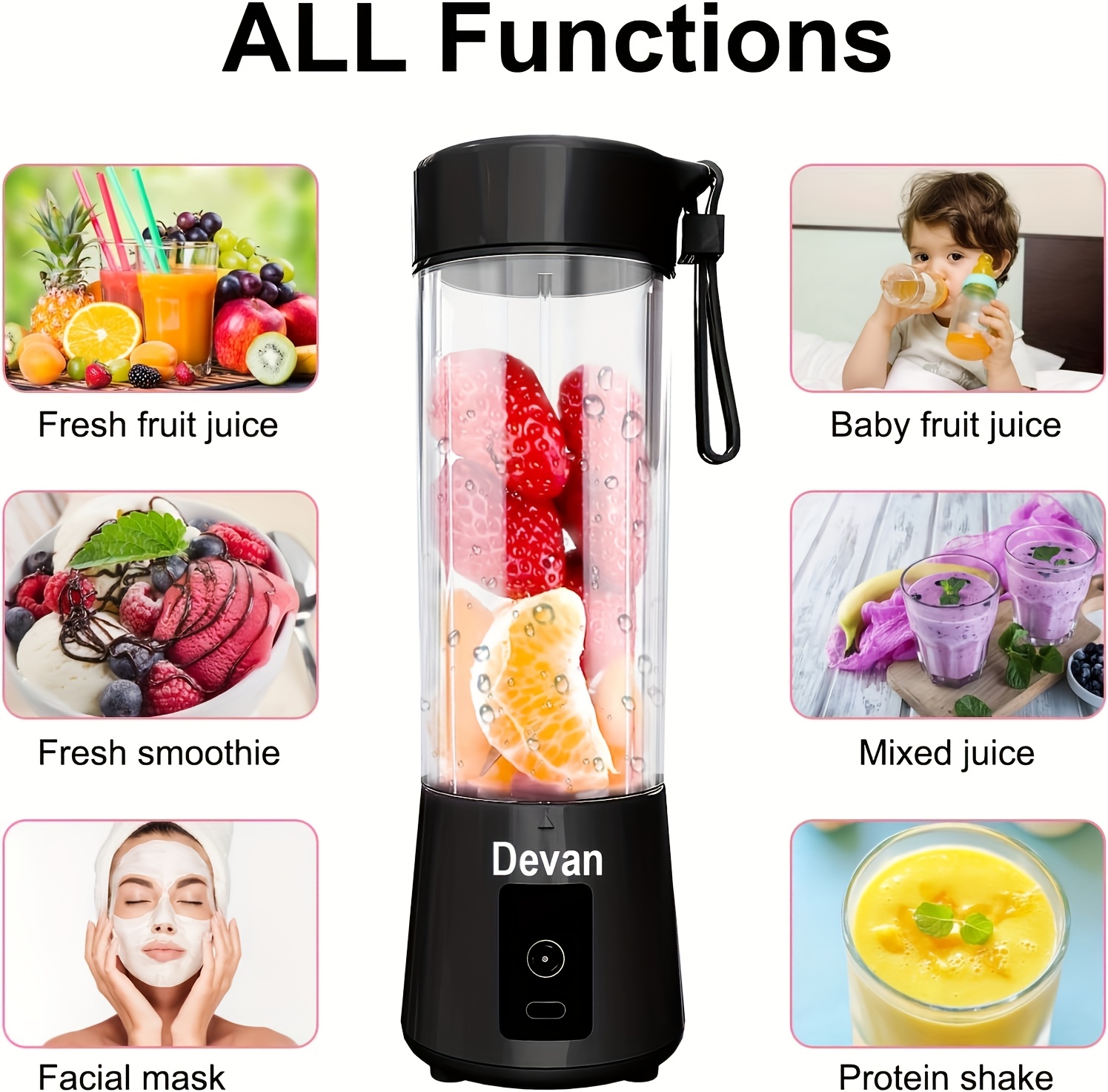 portable multifunctional blender with   usb rechargeable 2000mah lithium battery plastic juicer for diy vegetable water smoothies   meat products ideal for students family kitchens details 3