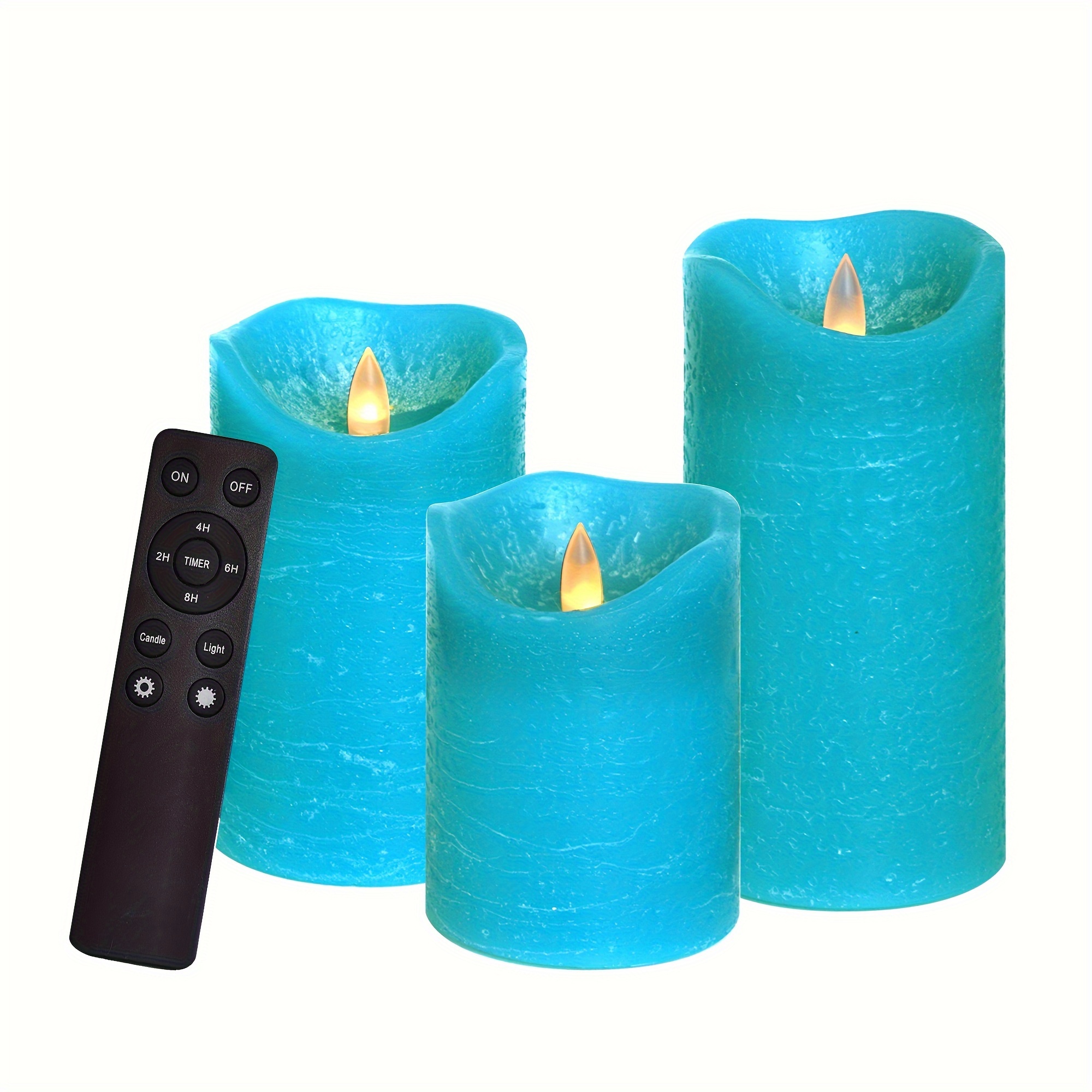 

Battery Operated Led Flameless Pillar Candles With Timer And Remote Flickering Electric Bright Real Wax Candles For Home Decor Wedding Birthday Party Decorations, 3pack D 3" X H 4"5"6" Blue-green