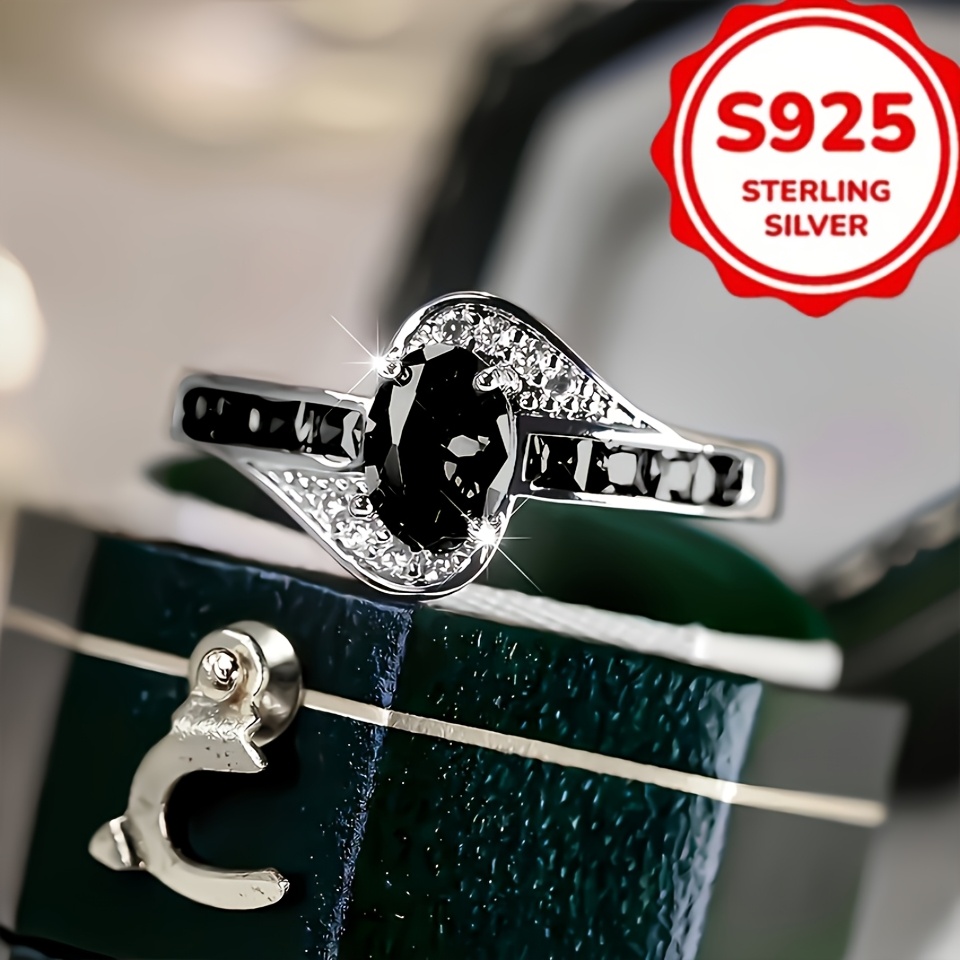 TEMU Elegant 925 925 Silver 925 Sterling 925 Silver Ring With Synthetic For Women, Starry , Wedding, Engagement, Valentine's Day Gift - Universal Fit