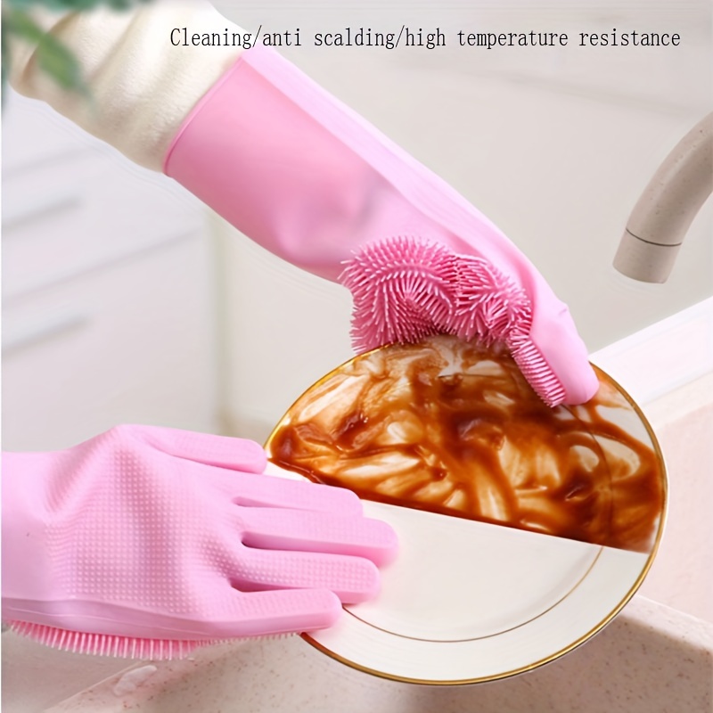 silicone dishwashing gloves waterproof   high temperature resistant for kitchen use ideal for dishwashing vegetable washing and pet bathing details 0