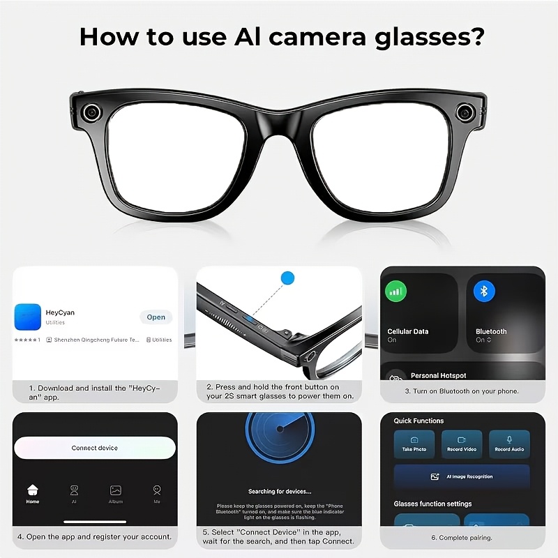 Hot New Release - AI Video Smart Glasses, Equipped with an 800W Ultra-wide HD Camera, Suitable for Vlog Shooting, One-click Photo Capture to Preserve Beautiful Moments, 1200P HD Video Recording, 32GB Built-in Large Storage, with Charging Case