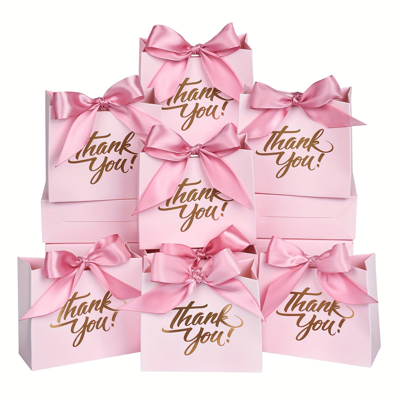 

50pcs, 4.5*3.9*1.8inch Small Thank You Gift Bags, Pink Paper Treat Boxes With Pink Bow Ribbons, Perfect For Valentine's Day, Weddings, Baby Showers, And Girls' Birthdays