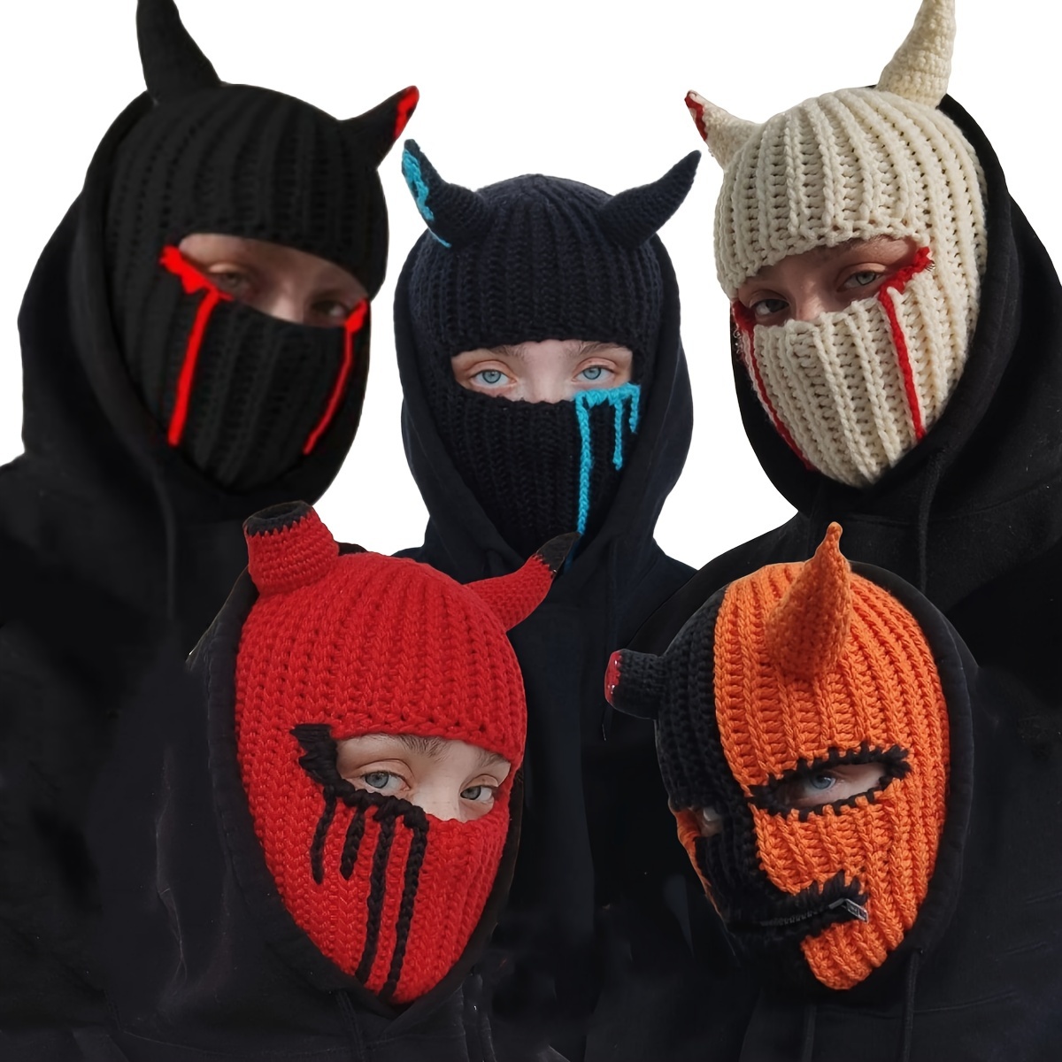 

Funny Hat Knitted Fleece Horn Mask Creative Headgear Festival Party Mask Knitted Devil Horn Hat Autumn And Winter Handmade Fleece Hat Hip Hop Warm Headgear