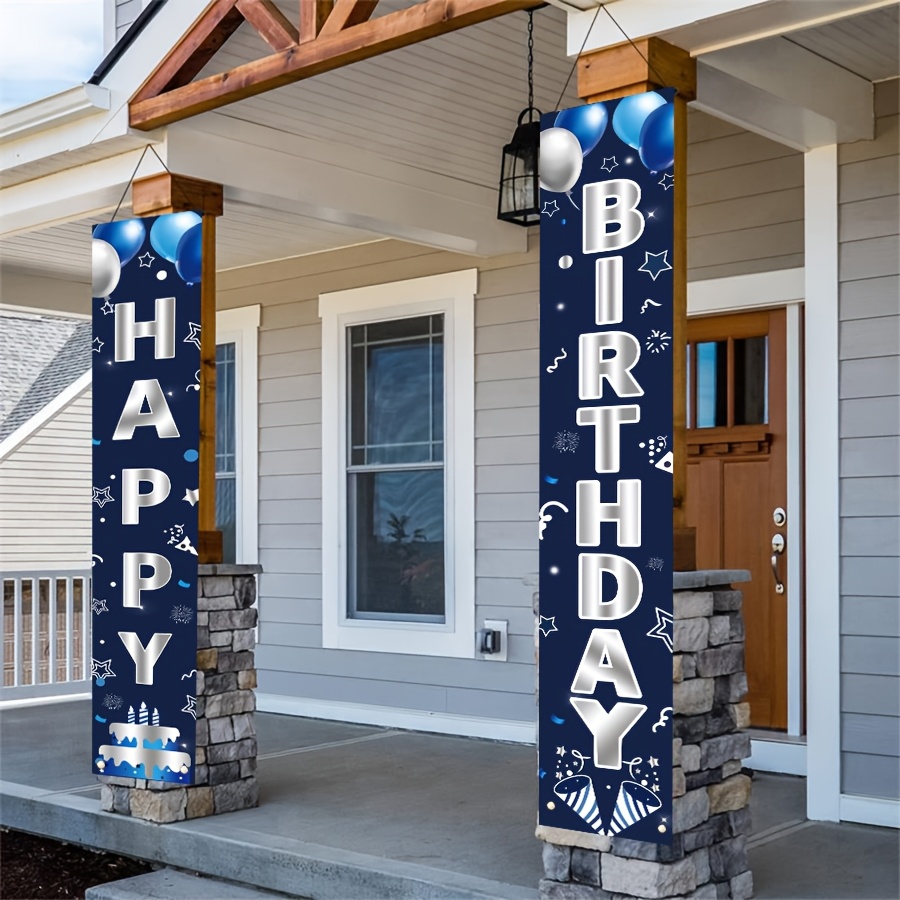 

1 Pair Of Silvery Gray Blue Door Sign Decorations, Banner Porch Sign Party Supplies, 16th, 18th, 21st, 30th, 40th, 50th, 60th Outdoor Indoor Decorations, Blue Silvery Birthday Decorations Door Sign