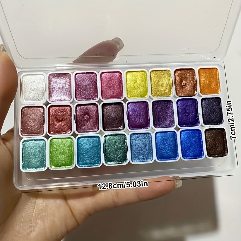 TEMU Yutiars 24-color Pearl Watercolor Paints - Solid Metallic Glitter Palette, Non-toxic Japanese Gradient Paints For Artists, Mixing & Layering Art