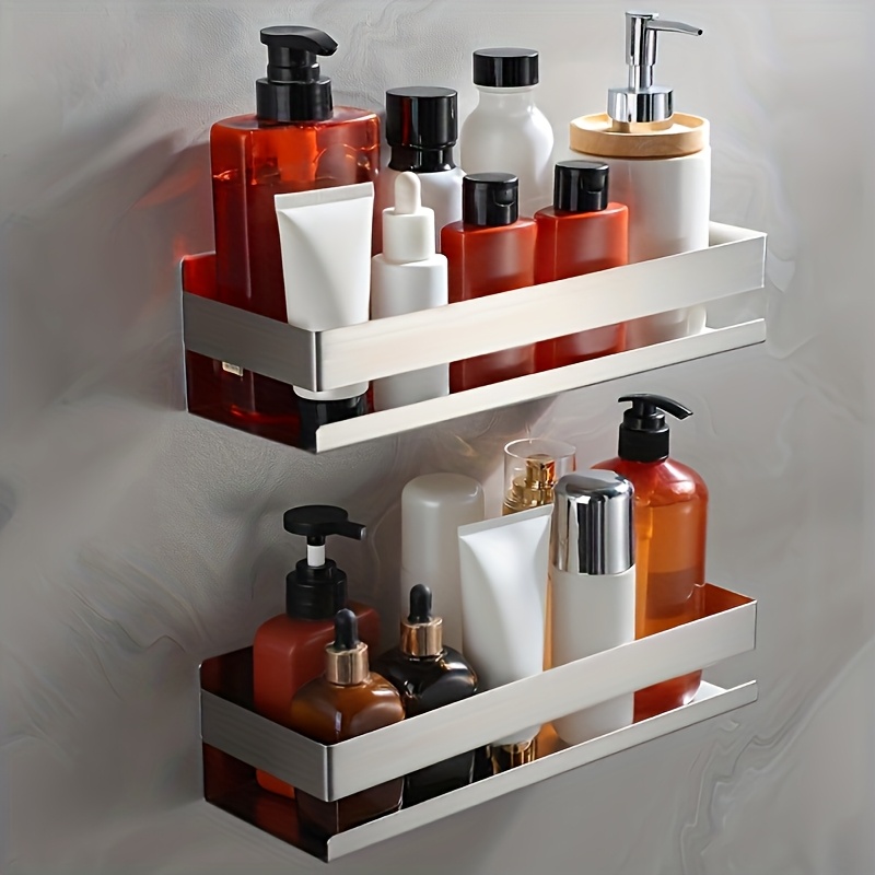 Set Of 2 Stainless Steel Bathroom Storage Racks That Mounted On The Wall - Resistant To Rust And , Without Drilling, Designed To For Shampoo, Skincare Products, Toiletries