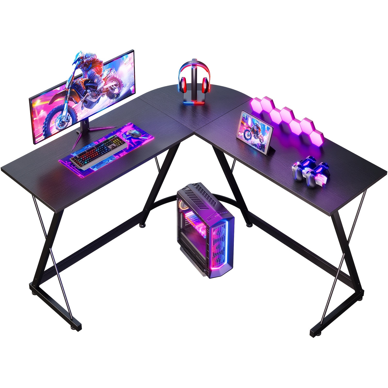 Gaming Desk, L-shaped Gaming Desk With Monitor Stand For Office, Desk In For