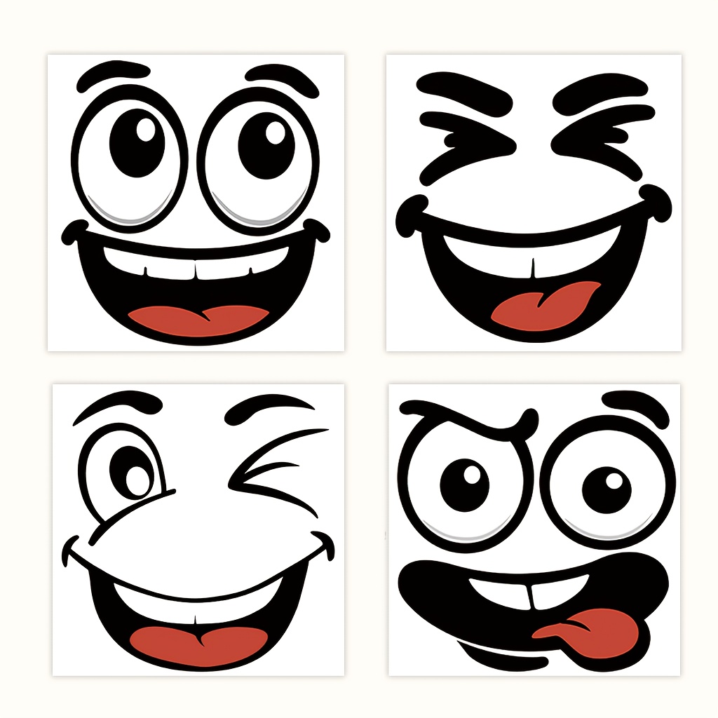 4pcs/set Cartoon Face Stickers - Self-adhesive Removable Decals For Plastic & Glossy Surfaces, Fun Home Decor For Trash Cans, Walls, Toilets & Fridges, Conceal Wall