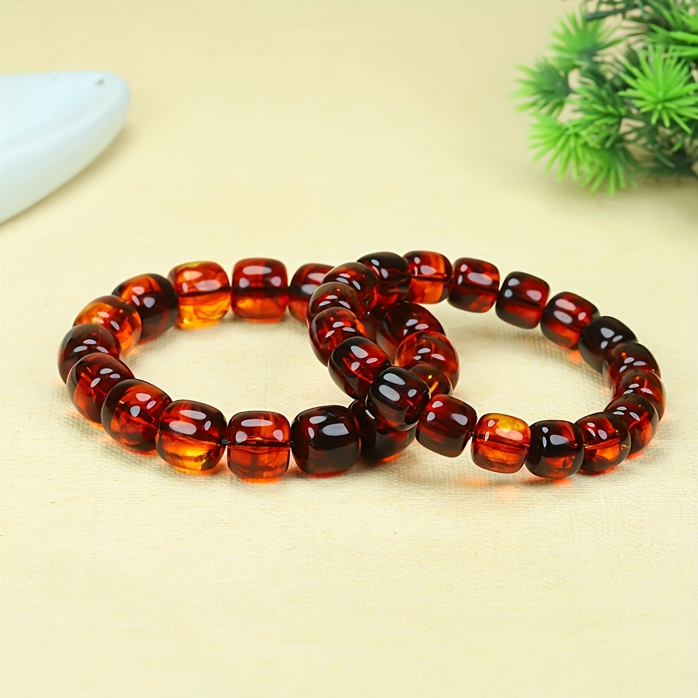 Bohemian Bloodstone Amber Translucent Barrel Bead Bracelet