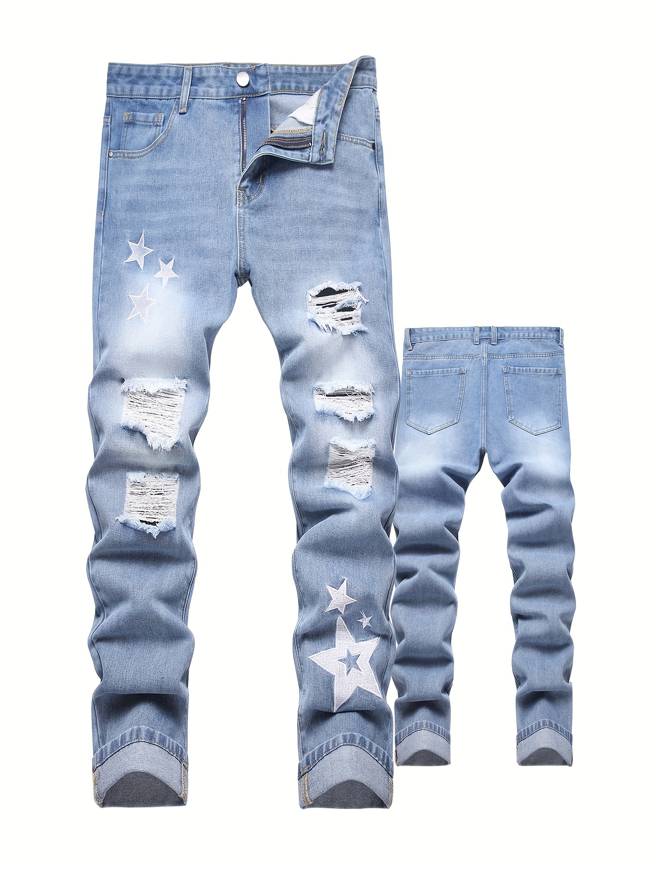 Amazon Pantalones De Moda Rotos Hombre Men Vintage Ripped Star