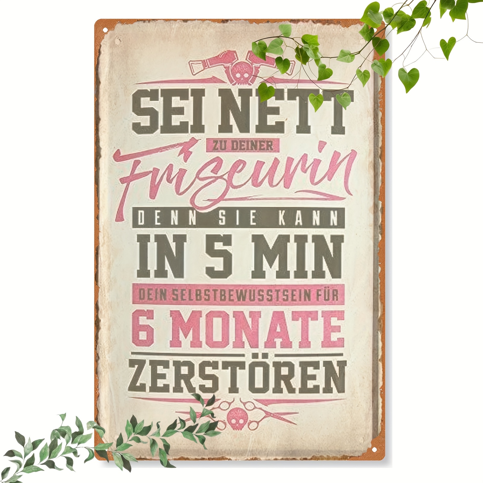 E-shop 2D-Flach, 1-teiliges Metallzeichen, Vintage-Metallzeichen - 'Sei nett zu Friseur' Lustiges Salon-Dekor, rustikale Wandaufschrift für Friseure,