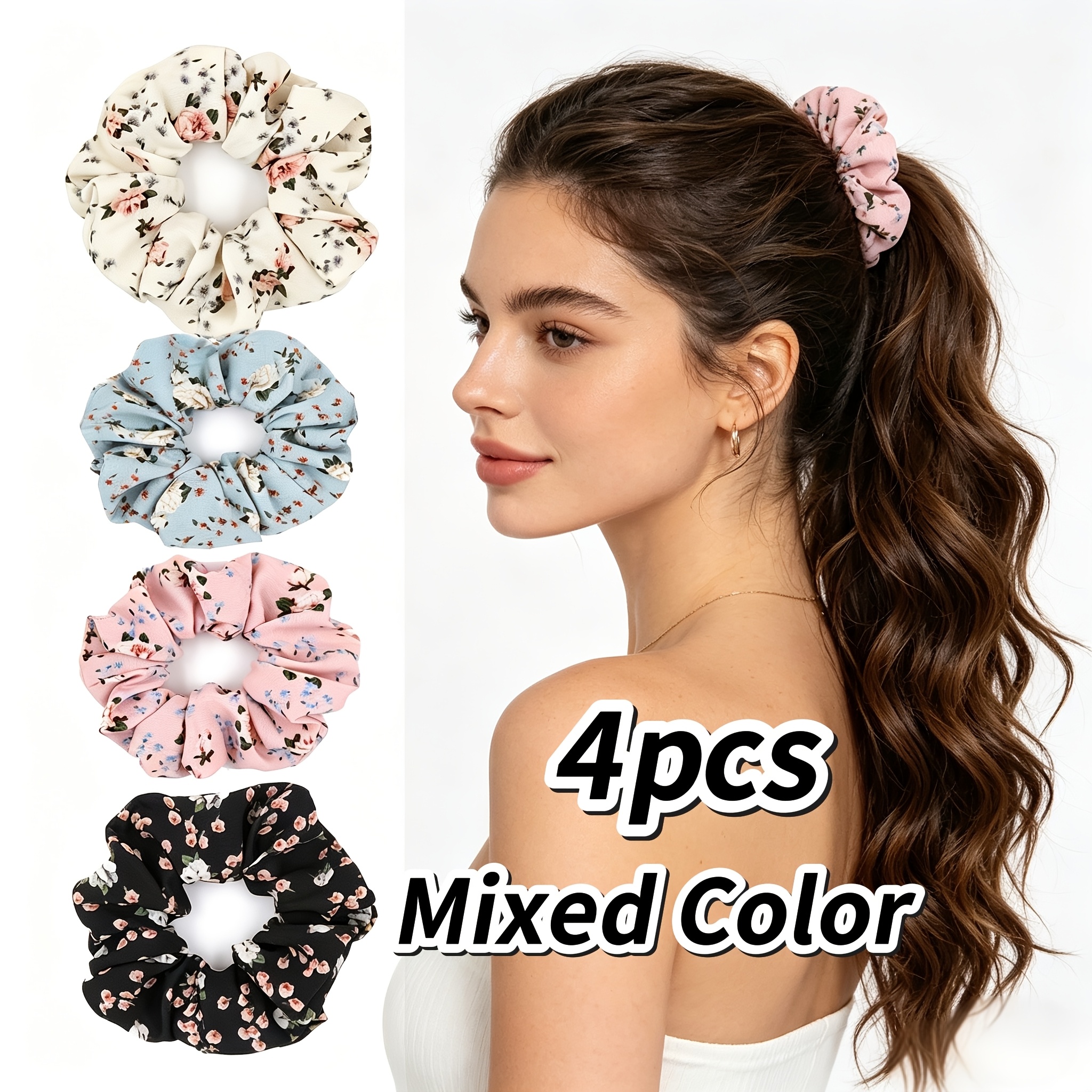 E-shop 4 Stück/8 Stück Frühlings- und Sommer-Chiffon-Punkte-Haarreifen mit Blumenmuster, Dicker Ring Haarschmuck im Frischen Stil