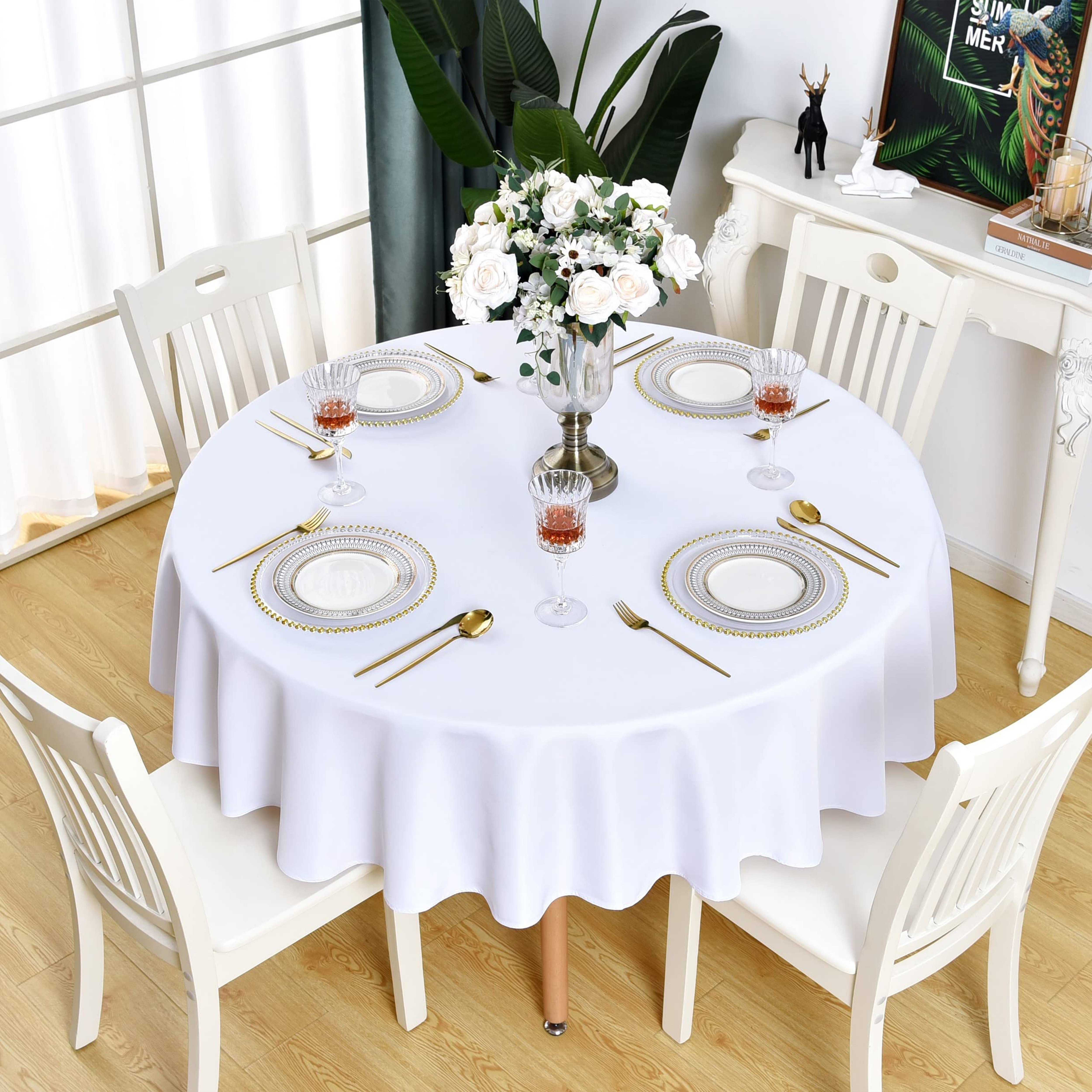 Image of 1pc Satin Tablecloth, Hotel Dining Table Private Banquet Parties Wedding Banquet Tablecloth Restaurant Decoration Study Desk Tablecloth Satin Round Tablecloth Table Skirt Family Gathering Gathering