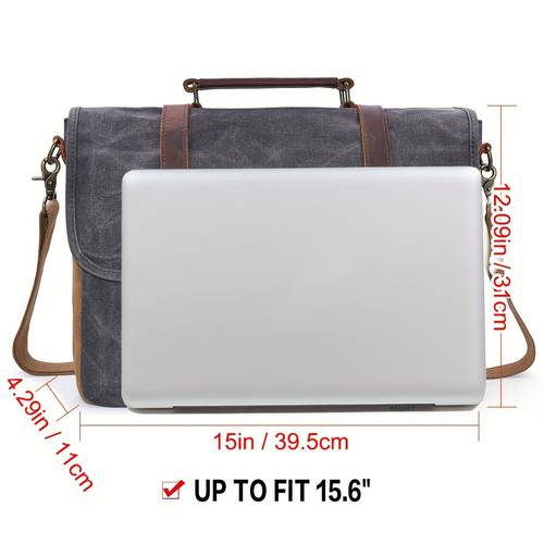 vintage genuine leather waxed canvas messenger bag 15 6 waterproof laptop briefcase with adjustable strap multiple compartments and durable stitching for or daily laptop bag