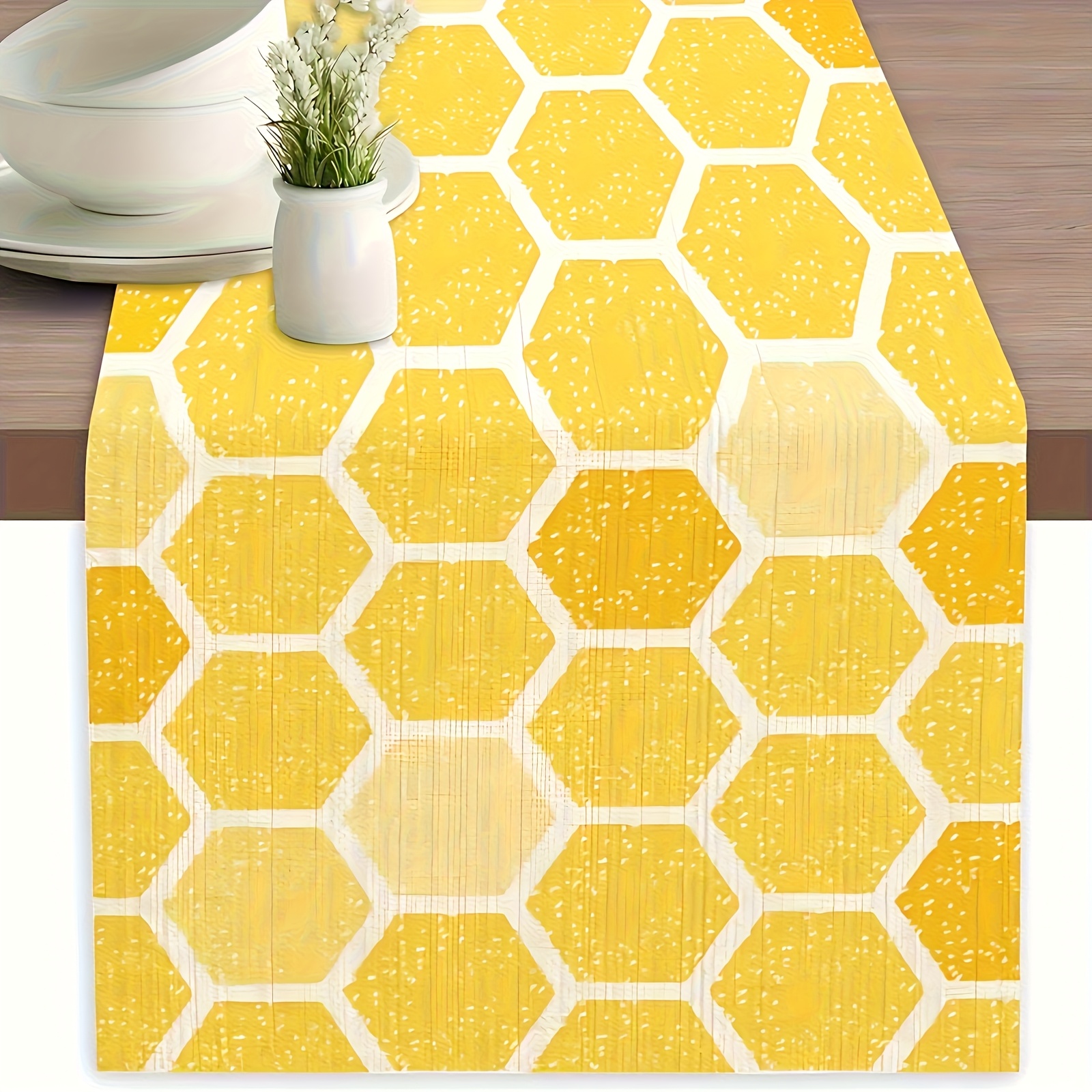 Image of Bees And Honeycomb Table Runner - , Great For Indoor/outdoor Dining, Parties And Holidays - Seasonal, Dresser Scarf, Table Decoration