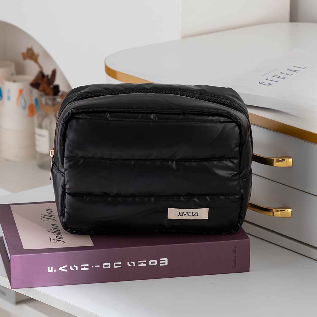 TEMU Puff-style Minimalist Makeup Bag, Large-capacity Stylish Storage Pouch With Dry-wet Separation, Convenient Travel Toiletry Bag And Organizer.