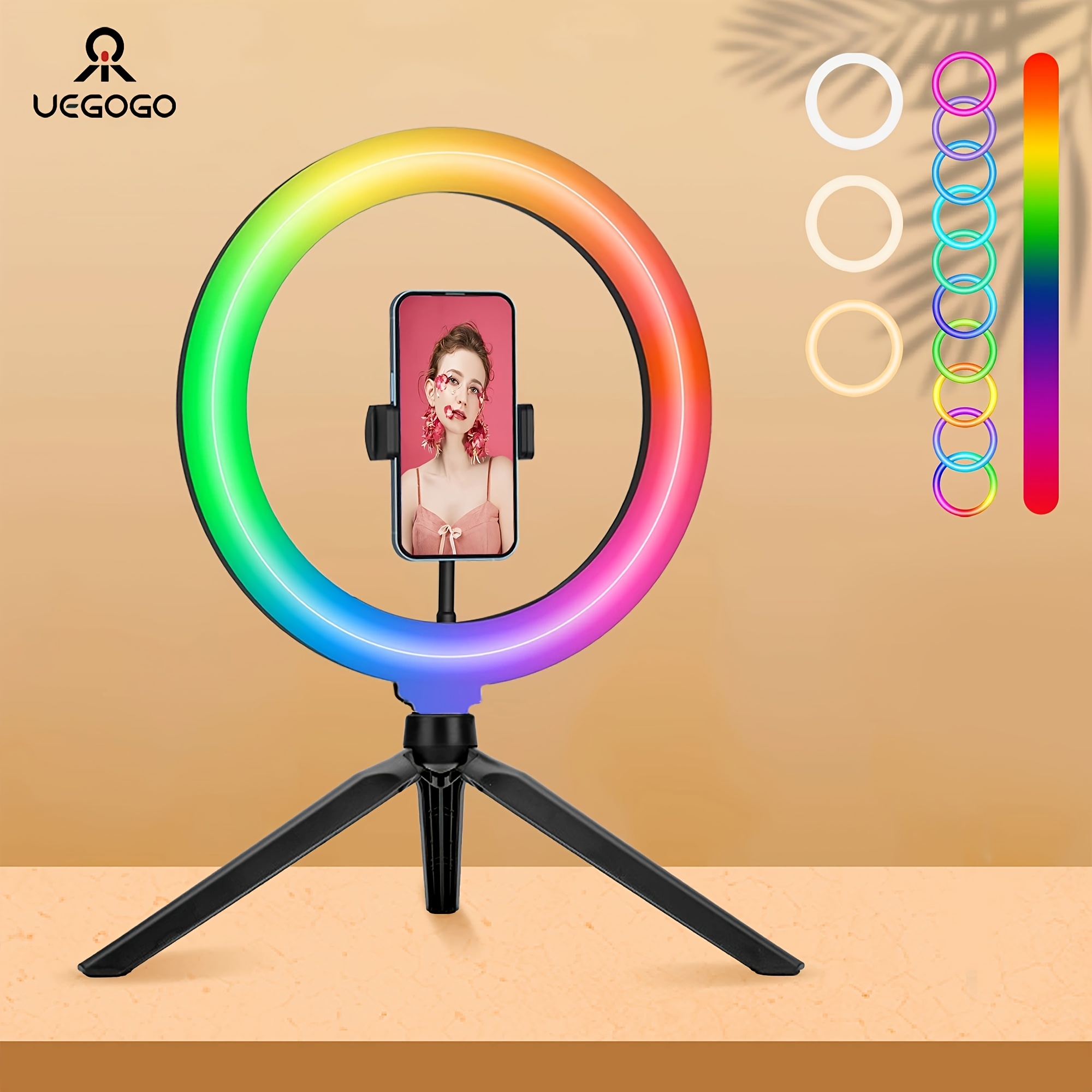 Image of 10 Inch Rgb Selfie Desktop Ring Light Kit - Range, Dimmable/speed , Tripod, Phone Clip/holder, For Video, Photography, Selfie, Vlog, Live Streamer
