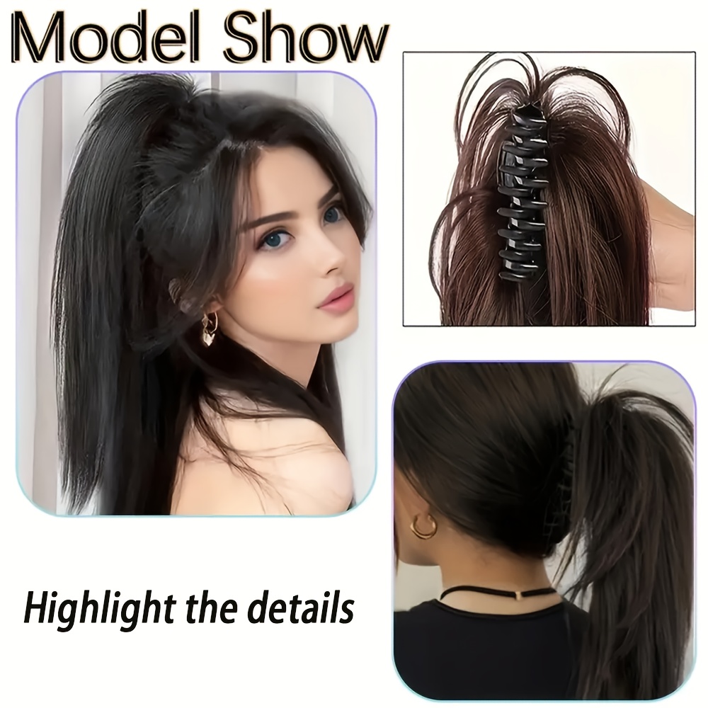 [natural clip]  , natural look, daily   accessory, 1pc synthetic medium long straight hair clip, women s claw clip ponytail extension details 0
