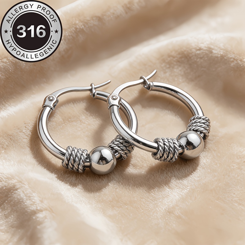 TEMU 2 piezas de aretes de aro hipoalergénicos de acero inoxidable 316 de calidad, aretes plateados, aretes chapados en oro de resistentes a la
