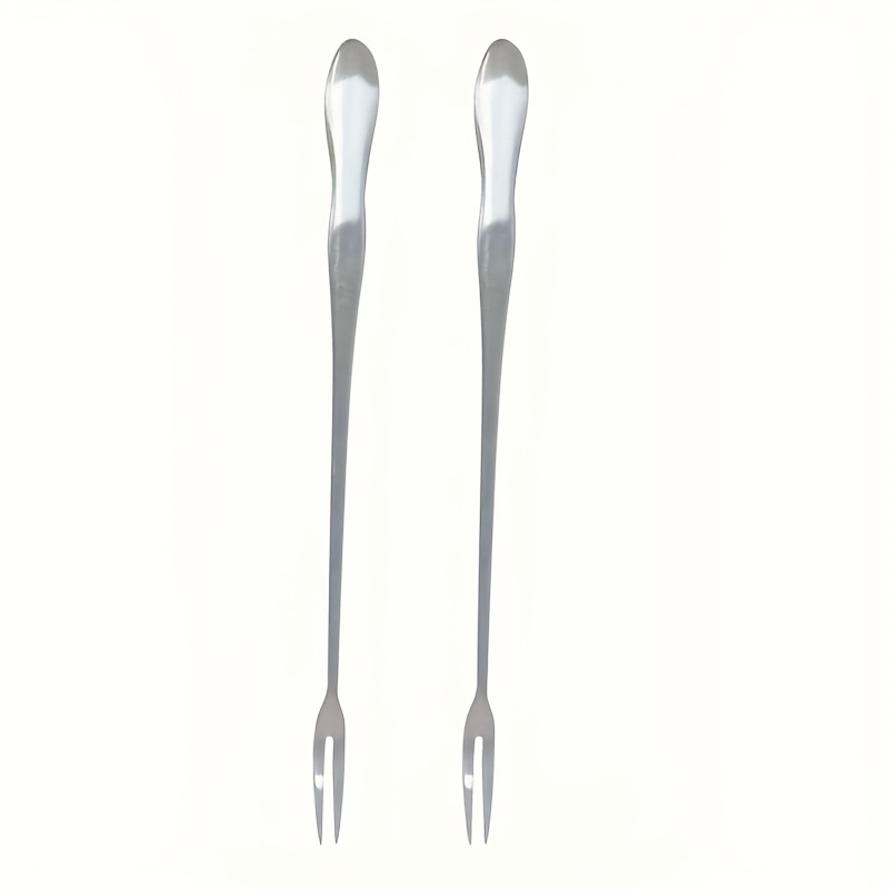 TEMU Two-piece Reusable Stainless Steel Pickle And Olive Set - Stylish And Durable Long-handled Utensils: Includes Serving Fork, Dinner Fork, Fruit