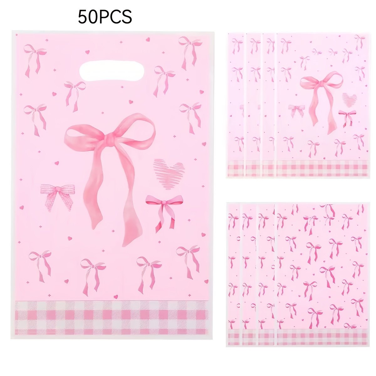 50pcs/set, Cute Bow Small Gift Bags, 6.3in X 9.8in Small Handheld Packaging Bags