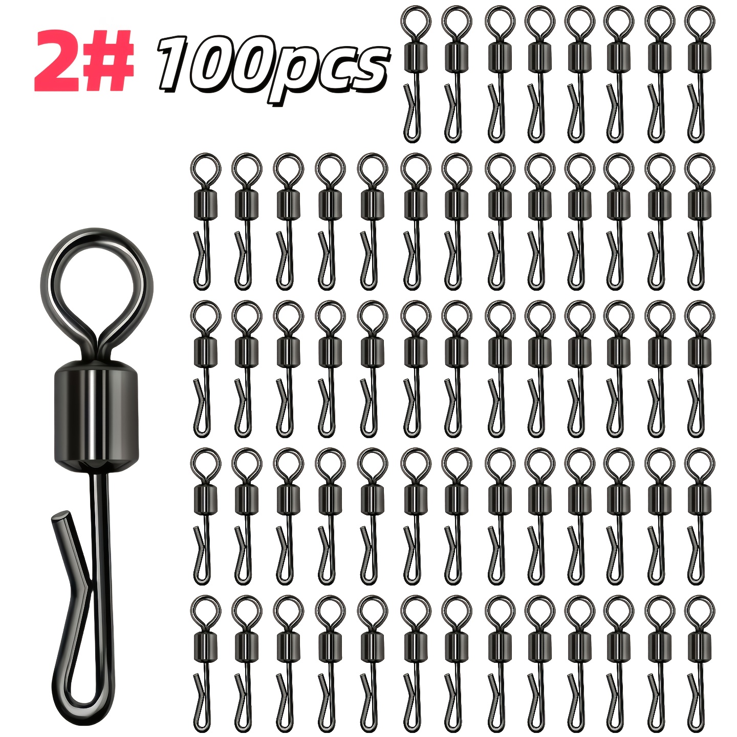 TEMU 100pcs Fishing Swivel Connectors, Q-type European Carp Fishing Swivels With High Tensile Strength, Snap Hook Fishing Swivels, Q-type Swivels,