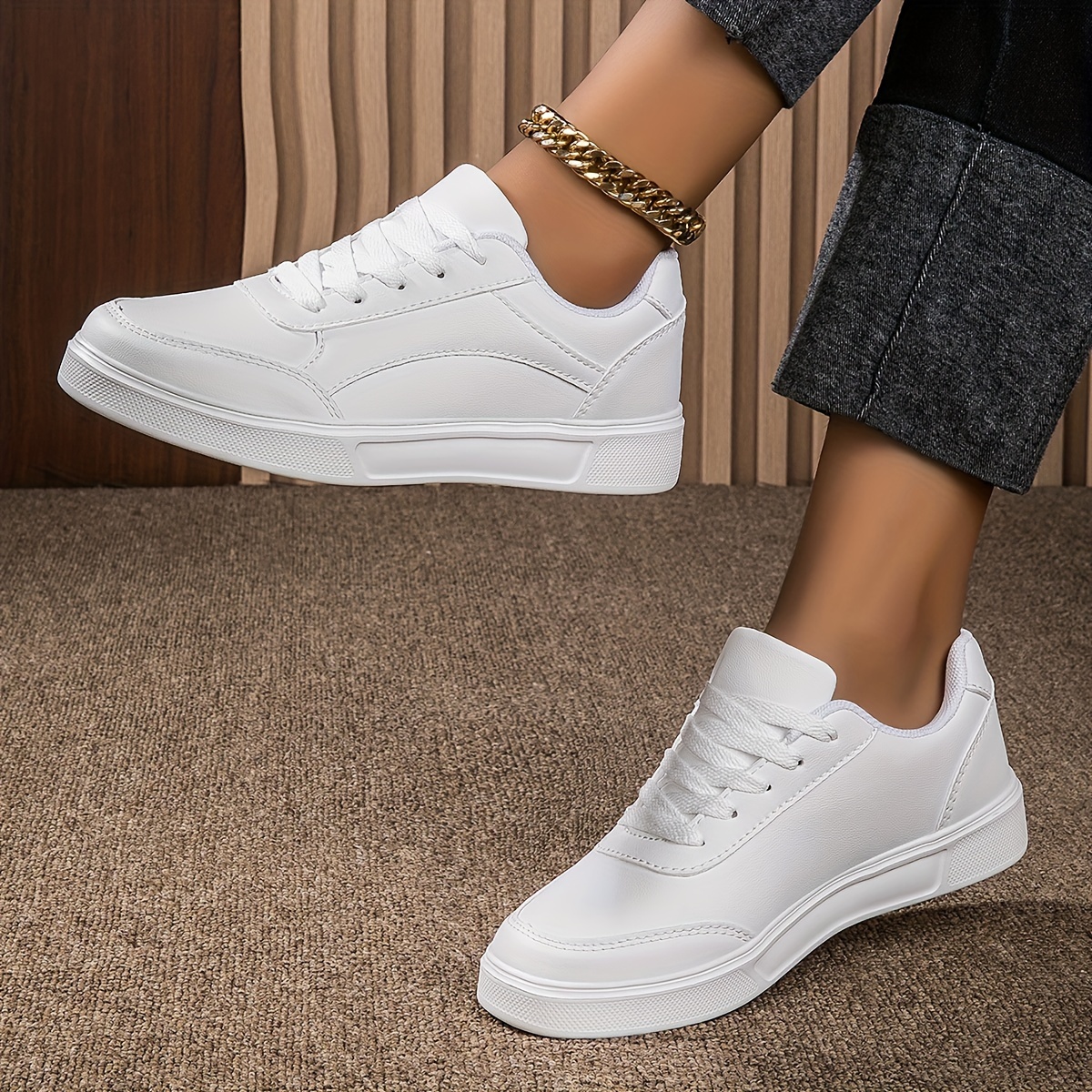 Alternative view of Zapatillas deportivas planas minimalistas casuales para mujer, zapatos ligeros de suela blanda con cordones para…