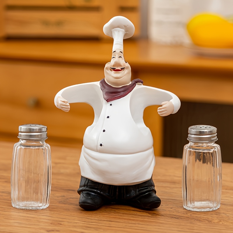 Image of 1pc Of Resin Ornament Featuring A Chef Holding Salt And Pepper Shakers, Suitable For Kitchen, Dining Room, And Christmas Party Supplies