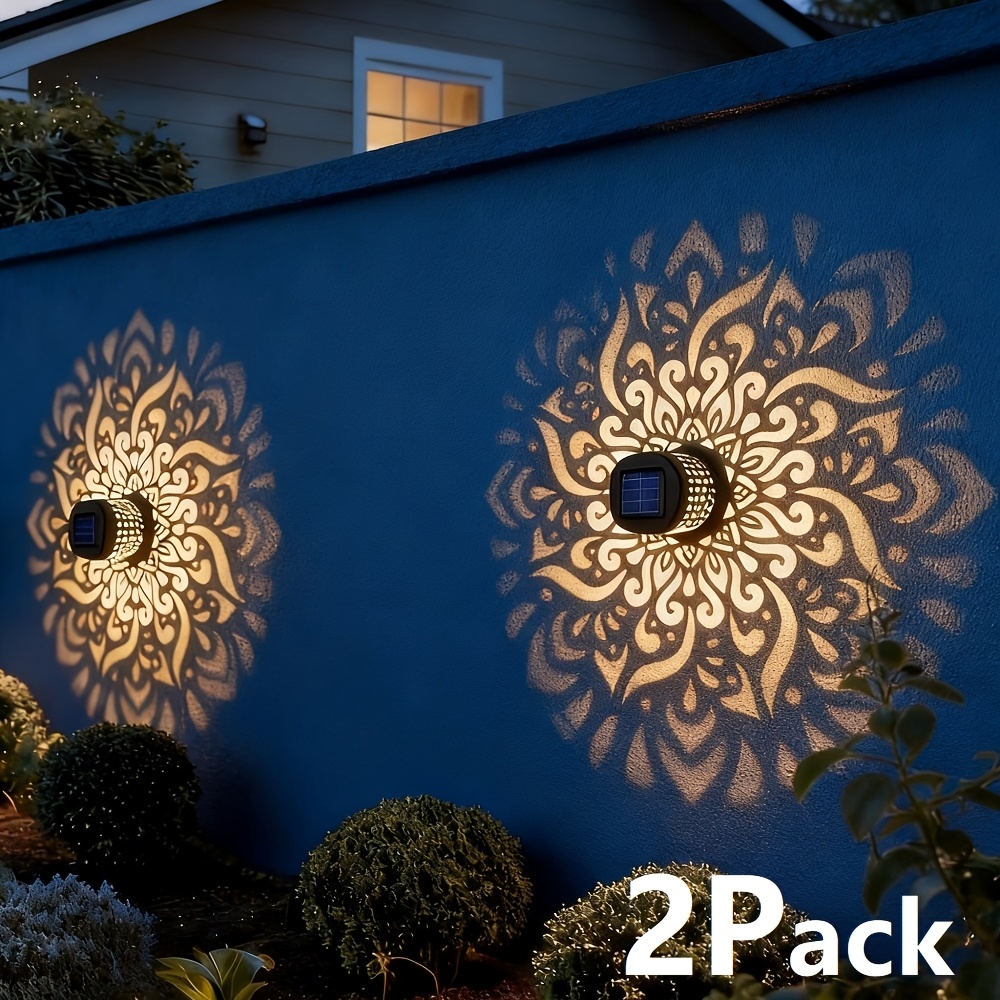 TEMU Solar Mandala Projection Wall Lamps, Automatic , Smart Light Sensing, Landscape Lighting For Outdoor Garden, Lawn, Stairs, Deck, Patio, Passage
