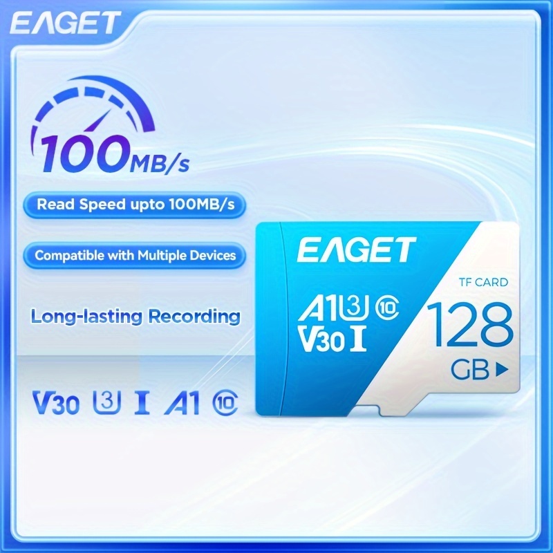 

Carte SD EAGET 128 Go, V30 I A1 Classe 10, carte haute vitesse, enregistrement , compatible avec plusieurs appareils, batterie, cadeau idéal pour anniversaire/Pâques/garçon/petite