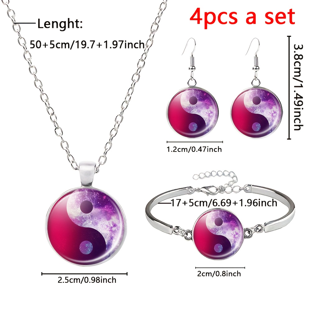4pcs Yin Yang Jewelry Set with Necklace, Bracelet, and Earrings