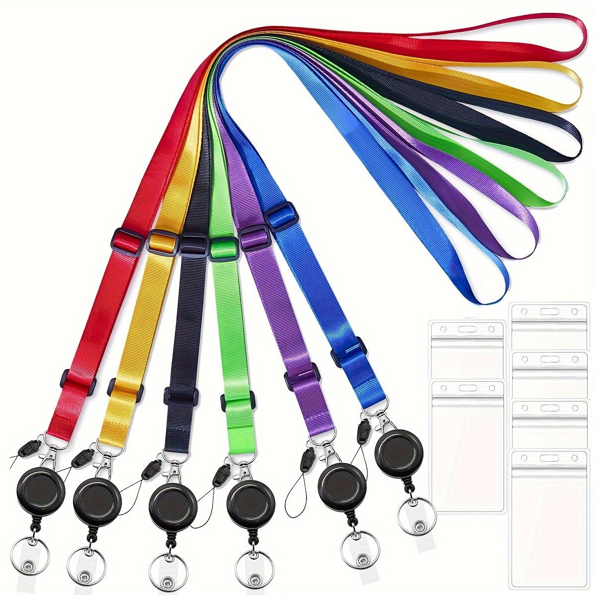 

Adjustable Retractable Lanyard With Id Holder - Key, Card And Device Neck Strap, In 6 Colors, Cruise Black Lanyard/royal Blue Etc