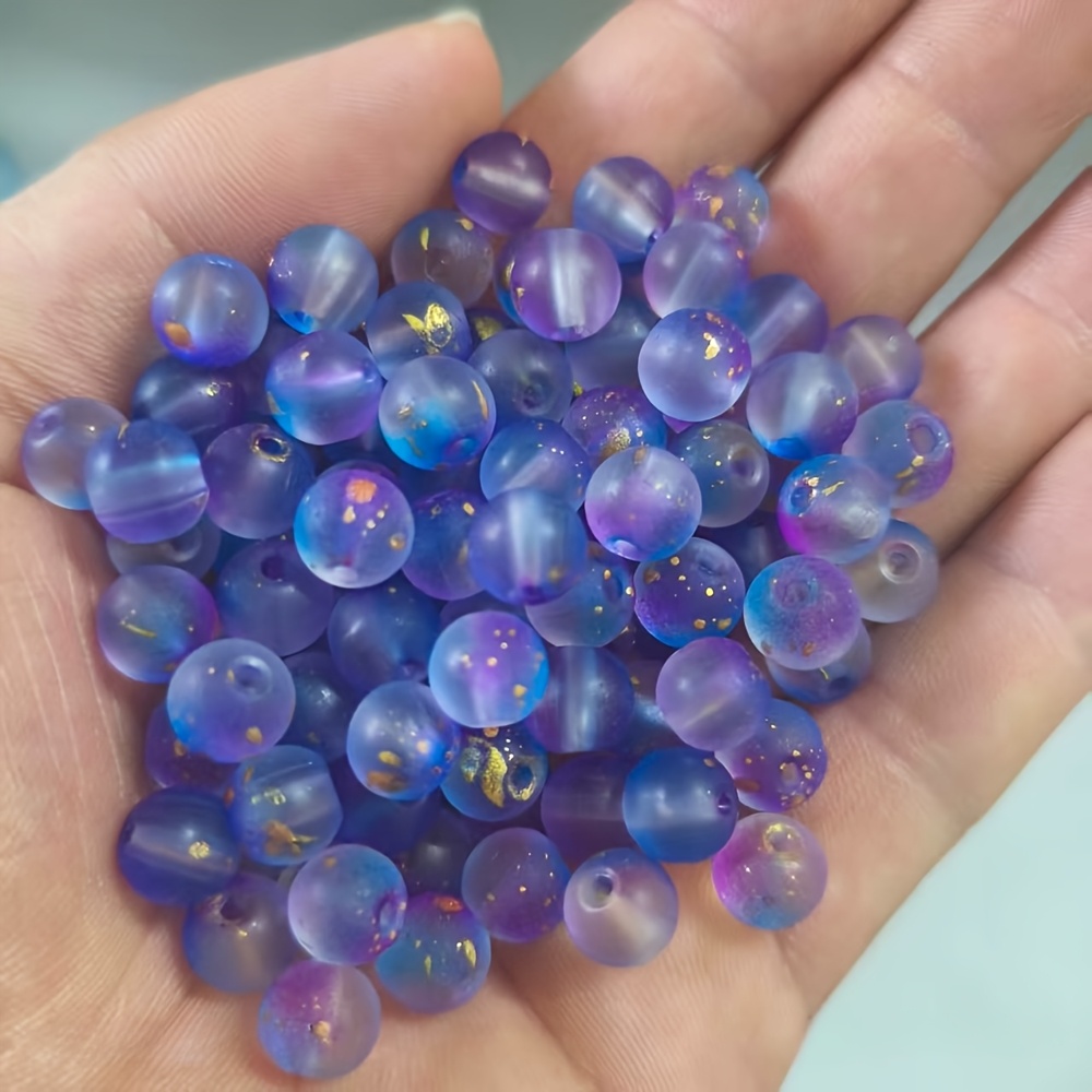 TEMU 120pcs/240pcs, 8mm/0.3 Inch Glass Frosted Golden Powder Double Piece Round Beads Scattered Beads Handmade Bead Material Bracelet Necklace