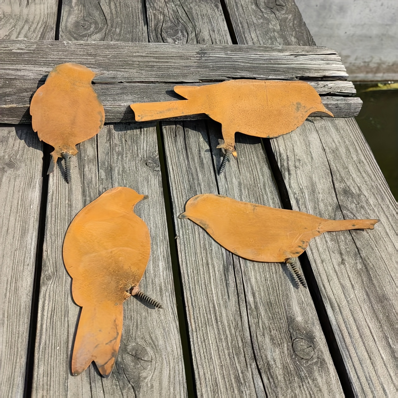 4pcs Rusty Bird Garden Stake, Rust Art Metal Silhouette Yard Sign With Stake For Garden Decor, Outdoor Decor, Fall Decor