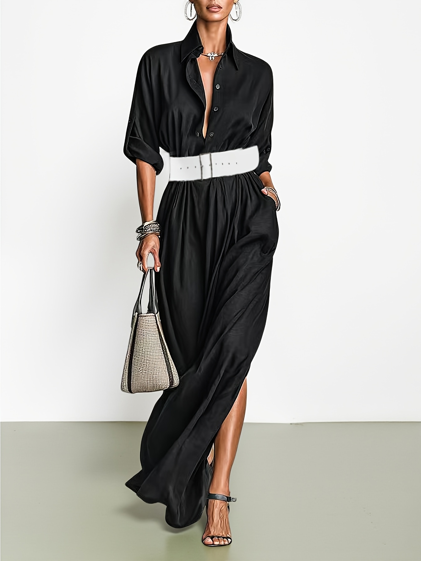 chinese dress ladies Black Long Sleeve Button Down Tunic - All Dresses main image 1