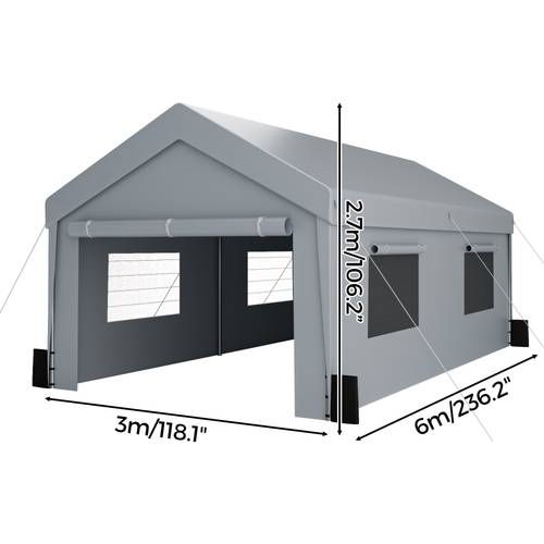 3x6 outdoor car canopy with sandbags portable garage with removable and roll up doors for motorcycle grey