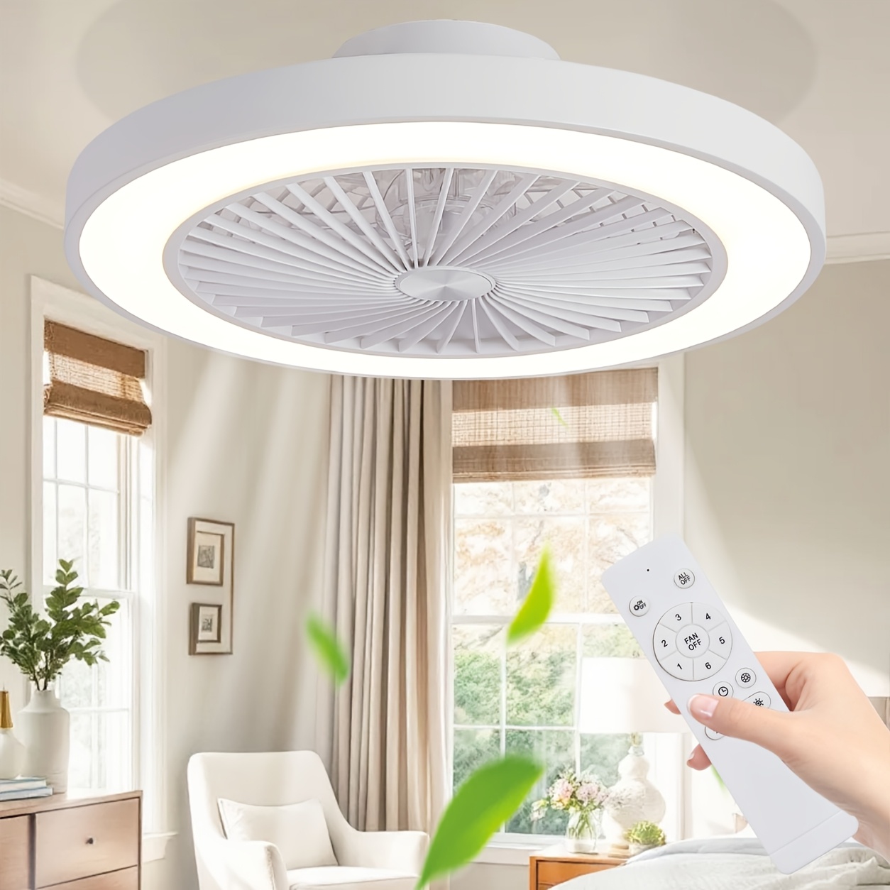 enclosed ceiling fan with light and remote   low profile flush mount fan light 3000k 6000k dimmable led ceiling fan light 6 wind   timer quiet reversible motor ceiling fan for low ceilings kids room bedroom