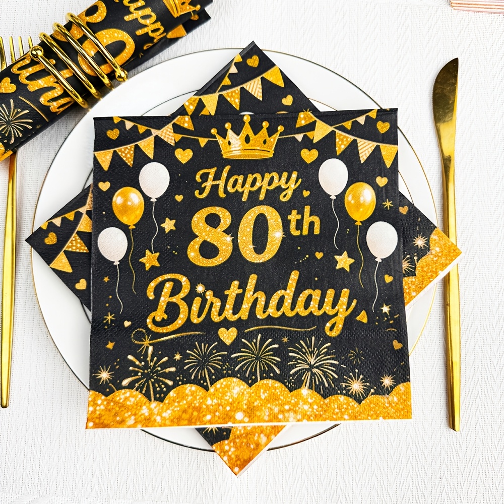 E-shop 20 Stück goldene kreative Einweg-Servietten für Partys, Geburtstagsmotiv, 80. Geburtstag, -Dekoration