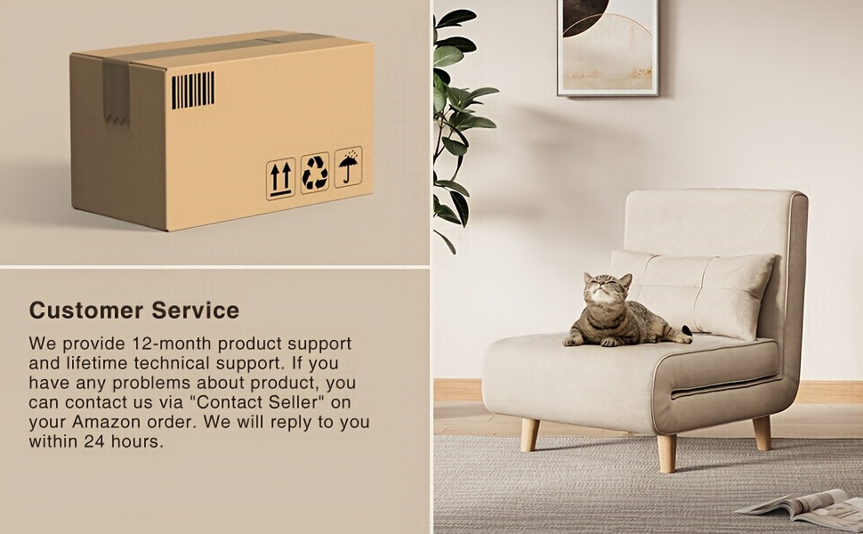 3-in-1 Convertible Sofa Bed Sleeper Chair with Pull-Out Bed, 6-Level Adjustable Backrest & Cushioned Armrests - Space-Saving Modern Furniture for Small Apartments, Dorms, Guest Rooms - Beige Sofa Chair Converts to Bed, Sleeper Sofa Bed