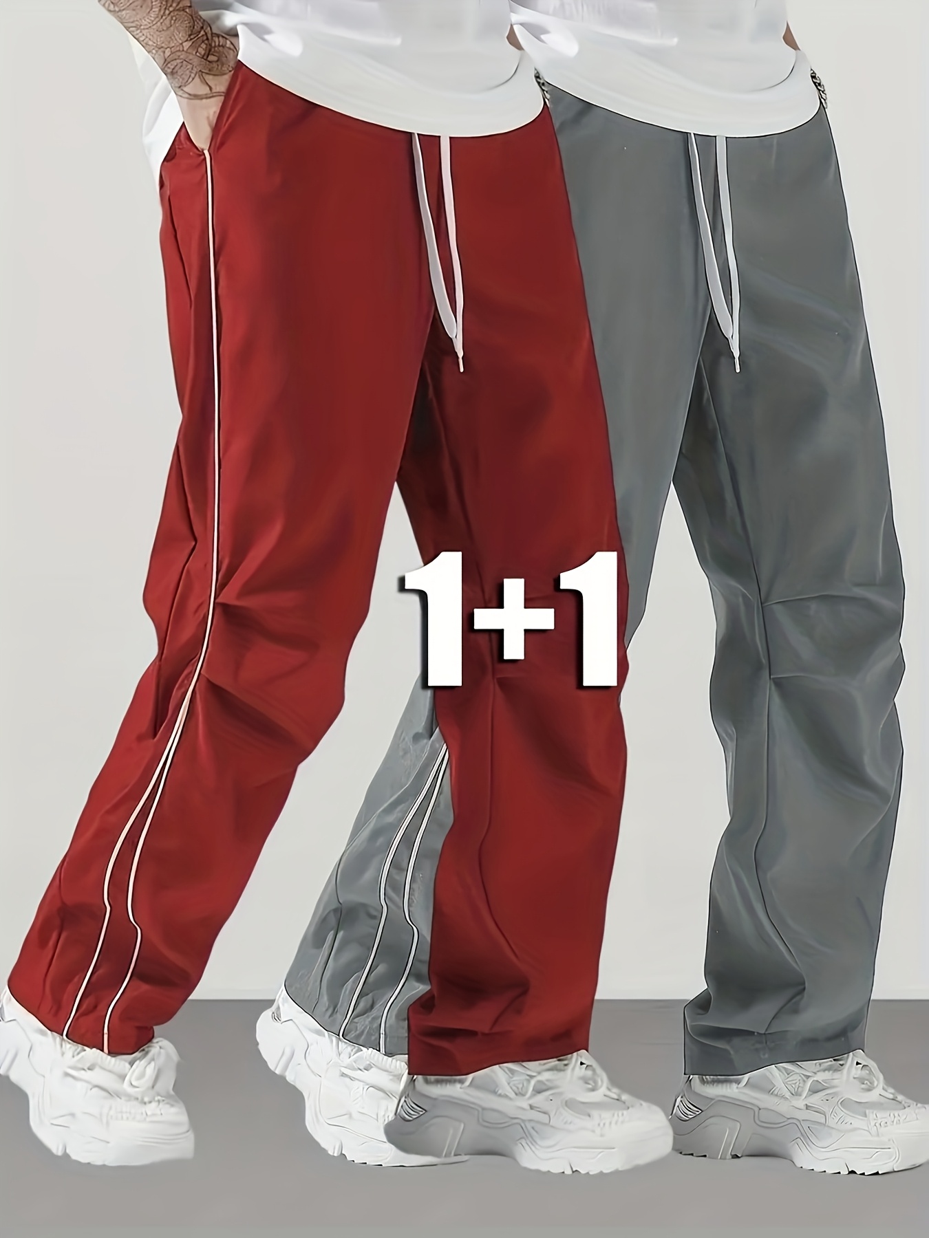 2pcs Men'S Casual Jogger Pants with Drawstring Waist & Side Pockets - Elastic Waistband, Straight-Leg Design, Non-Stretch Fabric, Solid Color, Regular Fit for Gym, Jogging, Casual Attire, Jogging Pants, Gym Apparel, Sporty Look, Comfortable Fit