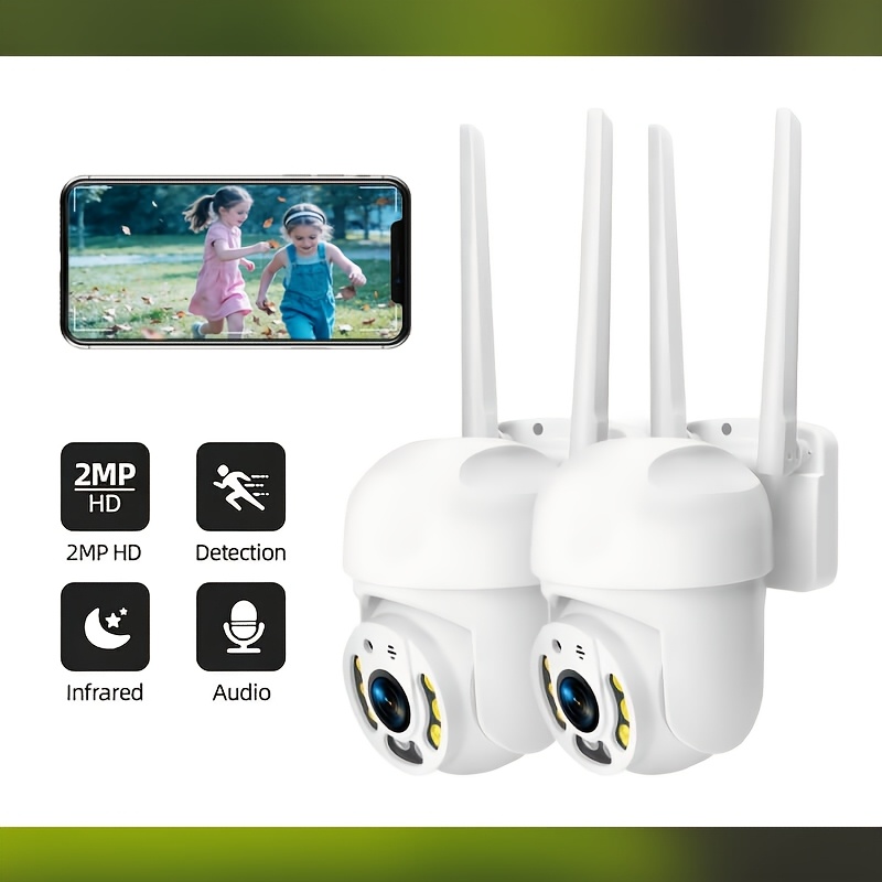 Set Of 2 Wireless Cameras Featuring Detection, 2.4g Wifi, 355° Pan And Tilt Capabilities, Video Recording, Audio, Night Vision, And Options For Cloud And Sd Storage