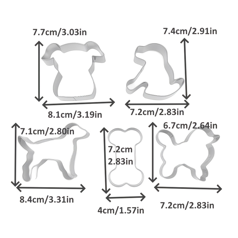 TEMU 5-teiliges Ausstechformen-Set Welpen-Serie, aus Edelstahl, enthält 4 verschiedene welpenförmige Ausstecher einen knochenförmigen Ausstecher.