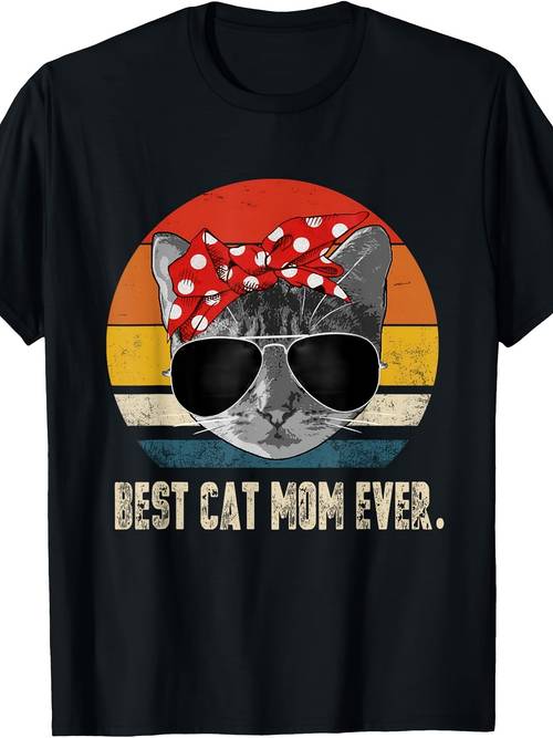 Vintage Retro Cat Mommy Cat Mother Classic Unisex Crew Neck Breathable Casual Everyday Wear Affordable Graphic Free Shipping T-Shirts