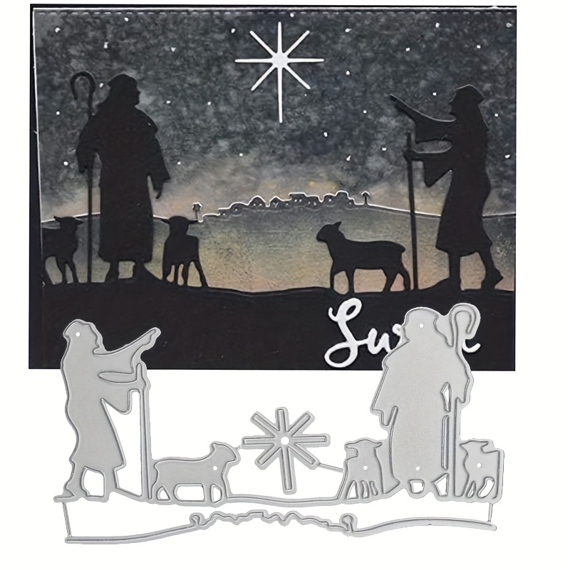 Image of 1set Metal Herdsmen Cutting Dies, Christmas New Year Decorations Die Cuts For Gifts Card Making, Diy Embossing Stencils Template Mould For Scrapbooking And Paper Craft Projects